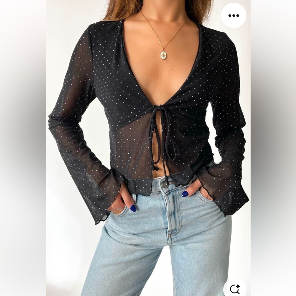 NWOT Grey Bandit Mandy Tie Front Sheer Top in Black